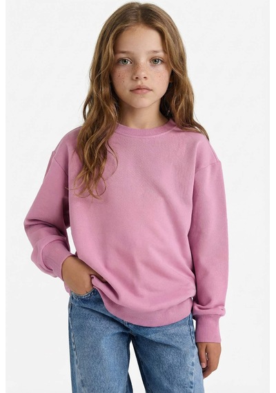 Defacto Kız Çocuk Relax Fit Bisiklet Yaka Basic Düz Sweatshirt A2797a825aupn455 Pembe