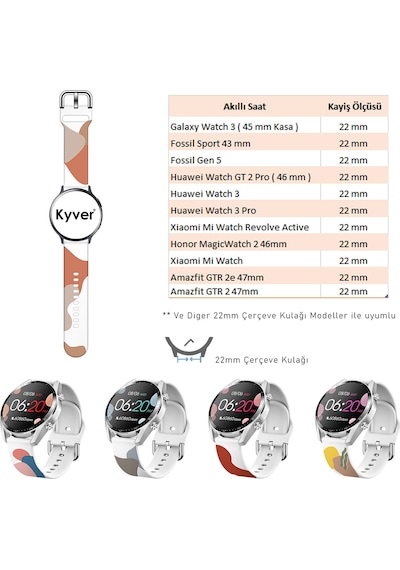 Kyver Watch Magic 2 46mm Desenli Silikon Kordon 22 Mm Uyumlu
