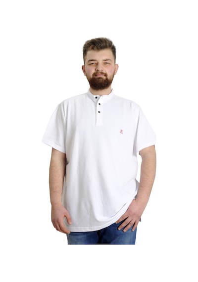 Mode Xl Büyük Beden Erkek T-Shirt Hakim Yaka Md Logo 22326 Beyaz 001