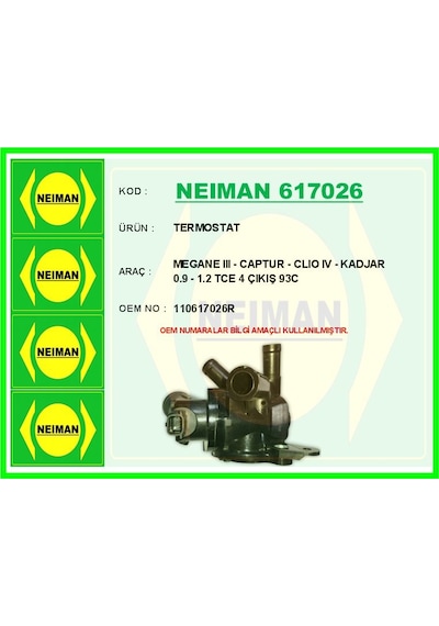 Bescher Termostat 95 Renault Megane Iv 15 Kadjar 15 Scenıc Iv 15 1.2 Tce H5f Neıman 617026 110617250r 110617026r