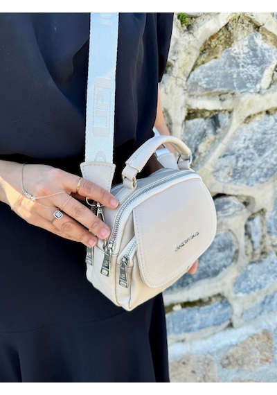 Just Polo Kadın Çapraz Askılı Günlük & Özel Günlere Uygun Lüks Fermuarlı Mini El Ve Omuz Çantası 20 X 17 Cm Taş