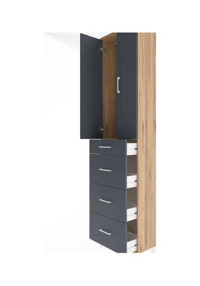 Arges Dolap Tek Raflı 4 Çekmeceli 2 Kapaklı 60x30x243 Çam-ant... Çam