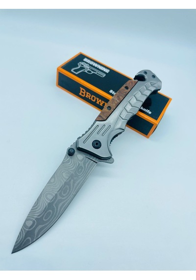 Browning Ahşap Kasa Yarıotomatik Kamp Çakı//21cm-hc4 Gümüş - Kahverengi