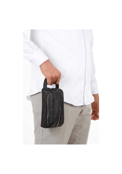 Vıatox Np- 2213 Mini Erkek Vegan Deri Portföy Clutch Traş Kozmetik Bakım Ve Günlük El Çantası Baskılı Siyah