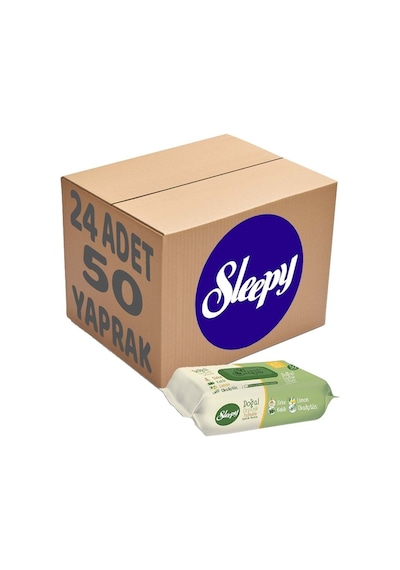 Sleepy Doğal Organik Pamuklu Plastik Kapaklı Islak Havlu Mendil 50 x 24