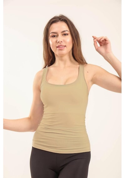 Balenbi Kadın Basic Geniş Askılı Uzun Penye Body 1068 Bej