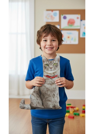 3d Dijital Baskılı Dekoratif Kedi Yastık Renkli