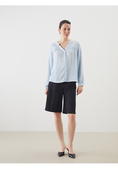 Lcwaıkıkı Classic Mavi Kaçık Yaka Oversize Kadın Bluz