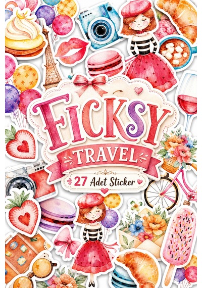 Sevimli Genç Kız Paris'te Yaz Tatili, Seyahat Temalı Sticker Seti - 27 Adet Etiket Çıkartma Diğer