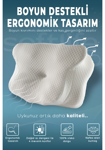 Nova Visco Yastık Ortopedik Boyun Destekli Memory Foam Ergonomik Yastık Beyaz 62x42x13/10cm