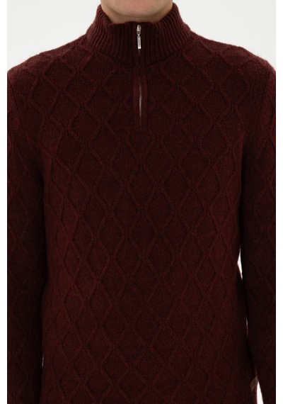 U.S. Polo Assn. Erkek Regular Fit Yarım Fermuarlı Desenli Bordo Kazak 50315035-VR177