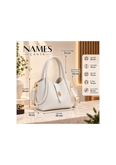 Names Bag Kilitli Tek Saplı Kadın Mini El Ve Omuz Çantası Bej Bej