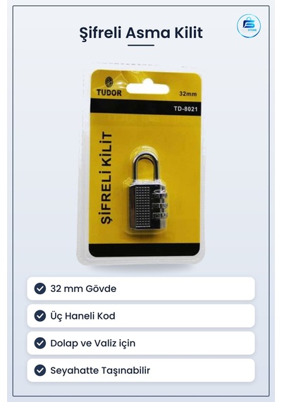 Şifreli Kilit 32 Mm Üç Haneli Kombinasyonlu Asma Dolap Valiz Baga