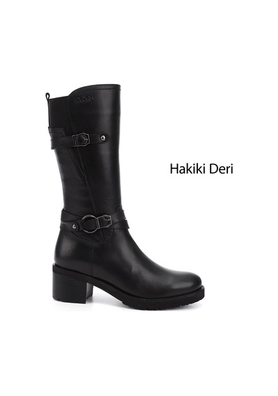 Gönderi(R) Gönderir Kadın Siyah Fermuarlı Kalın Topuklu Hakiki Deri Çizme Gkzc13444560 Siyah