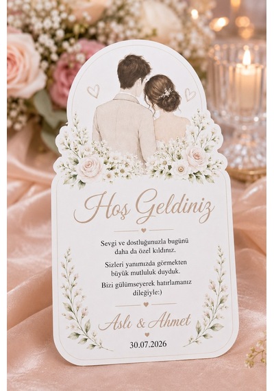 30 Adet Gelin Damat Özel Kesim Masa Hoşgeldiniz Kartı - Masa Kartı - Teşekkür Kartı