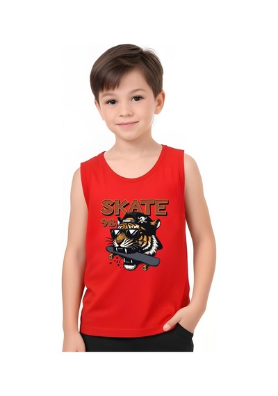 Fyk Kids Erkek Çocuk Baskılı Sıfır Kol Skate Crunch Alt-üst Takım Kırmızı