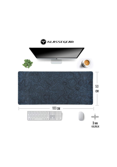 Klasse Pro - 4 Farklı Model Dikişli Kenar 100x50 Cm Oyuncu Gaming Mouse Pad Dark Grey Map Line