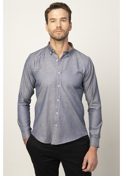 Tudors Slim Fit Dar Kesim Oxford Spor Erkek Gömlek-21477 Lacivert