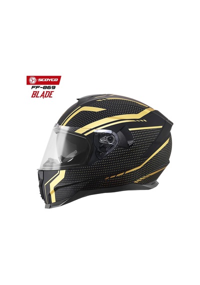 Scoyco FF-869 Blade Güneş Vizörlü Kapalı Kask Gold - Mat Siyah