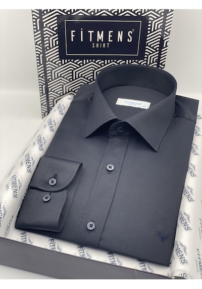 Slim Fit Uzun Kol Saten Hediye Kutulu Kolay Ütülenebilir Erkek Gömlek Fs-002968 - Lacivert-2069