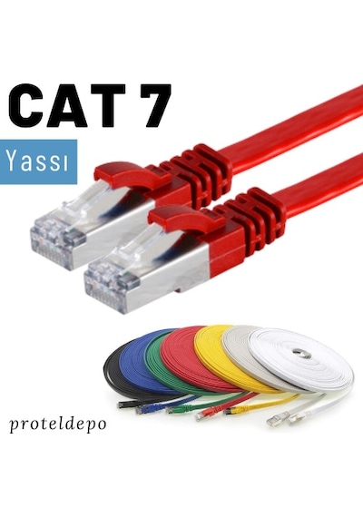Irenis CAT7 Kablo Yassı FTP Ethernet Network LAN Ağ Kablosu, 3 M-Kırmızı