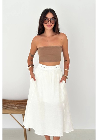 Asprin Fashion Beli Garnili Etek Beyaz Beyaz