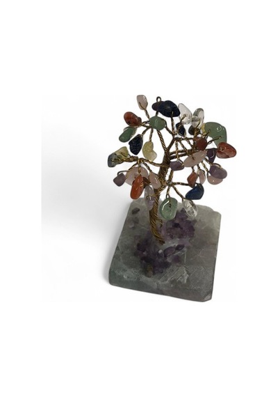 Mineral Altlı Karışık Doğal Taşlı Küçük Ağaç