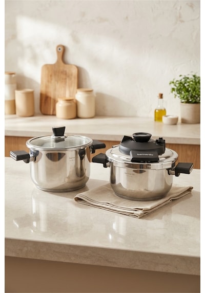 Bernardo Smart Cook 2'li 4-6l İndüksiyon Tabanlı Düdüklü Tencere Seti Siyah Inox