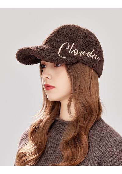 Valkyrie Peluş Şapka Kadın Erkek Unisex Kışlık Şapka Cloud Nakışlı Ayarlanabilir Bej Teddy Şapka Koyu Kahve Koyu Kahverengi