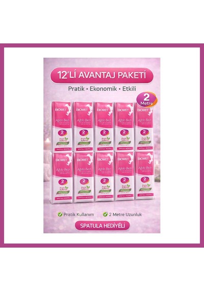 Gees Global Biowet Ağda Bezi 2 Metre Spatula Hediyeli Epilasyon Bezi Dayanıklı Tüy Dökme Bezi 12 Paket Gbzs
