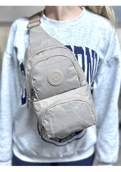 Su Geçirmez Kumaş Bej Unisex Body Bag Çapraz Omuz Çantası Bej
