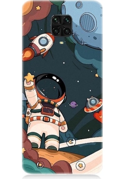 Xiaomi Redmi Note 9 Pro Uyumlu Sevimli Astronot Uzay Macerası Desenli Silikon Kılıf
