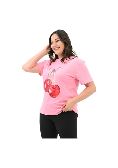 Kadın Büyük Beden Kiraz Baskılı T-shirt 1785-24 001
