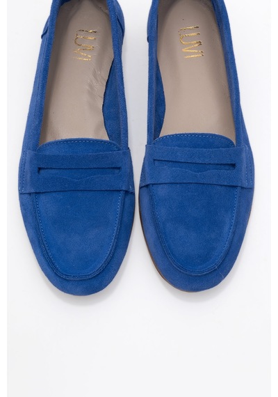 Luvishoes Luvi Shoes F02 Mavi Süet Hakiki Deri Kadın Loafer Ayakkabı Mavi