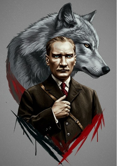 Özel Cizim Atatürk Ve Kurt Kanvas Tablo Ev Dekarasyon Hediyelik Duvar Süsü Ölçü Seçmeyi Unutmayınız :