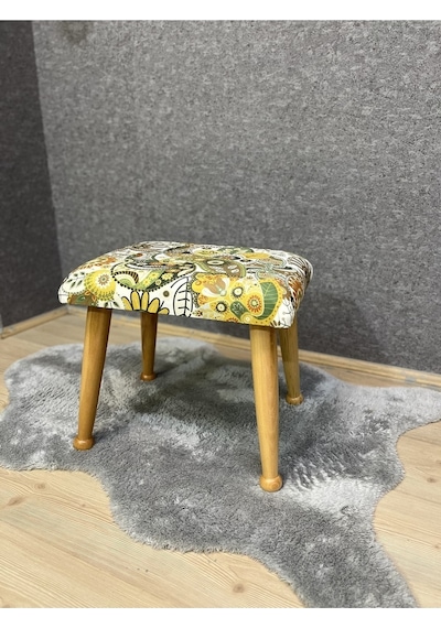 Trend Naturel Yeşil Retro Ahşap Ayak Uzatma Pufu Makyaj Koltuğu Bench Tabure