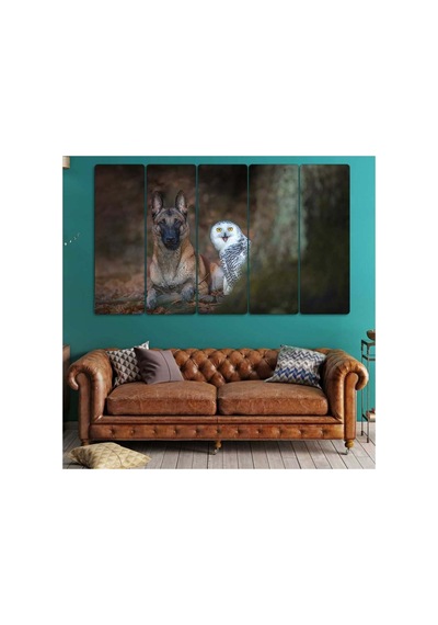 Köpek Ve Baykuş, Orman - 5 Parçalı Tablo Görsel - 702504262 Görsel