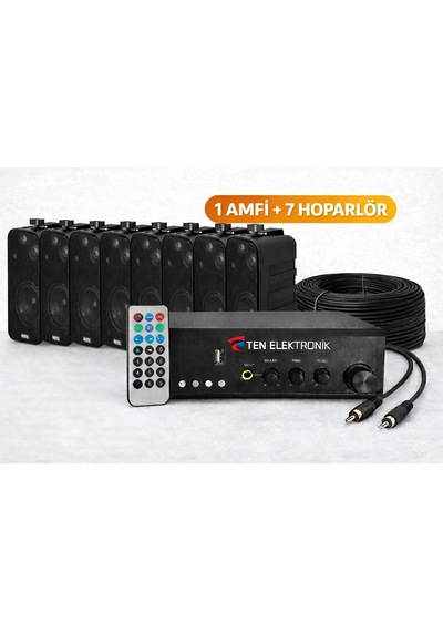 Tenses059, Eco Seri Ses Sistemi Amfi + Duvar Tipi Hoparlör Seti Cafe, Restoran, Mağaza, Masaj Salonu İçin Bluetooth + Usb