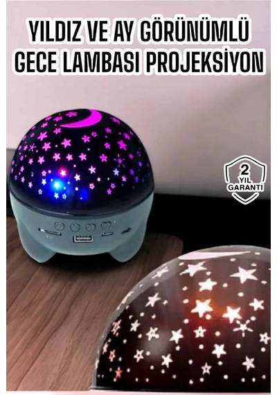 Mey Najmaddin Gece Lambası Projeksiyon Görünümlü Şarjlı Yıldızlı Yuvarlak Najmaddin Renkli