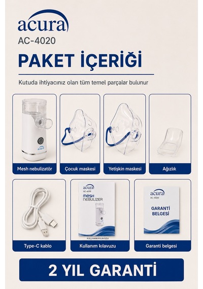 Ac-4020 Şarjlı Mesh Nebulizatör Maske Ve Ağızlık Hediyeli