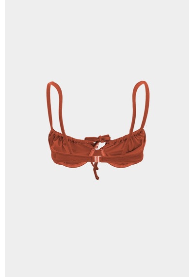 Açelyaokcu Premium Büzgü Detaylı Luna Slim Fit Kadın Bikini Üstü Kiremit