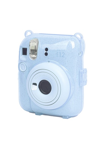 Fujifilm Instax Mini 12 Fotoğraf Makinesi + 10'lu Film + Kıskaçlı Resim Standı + Simli Pleksi Kılıf Seti Mavi