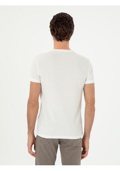 Beyaz Slim Fit Bisiklet Yaka Dokulu T-shirt 15841036