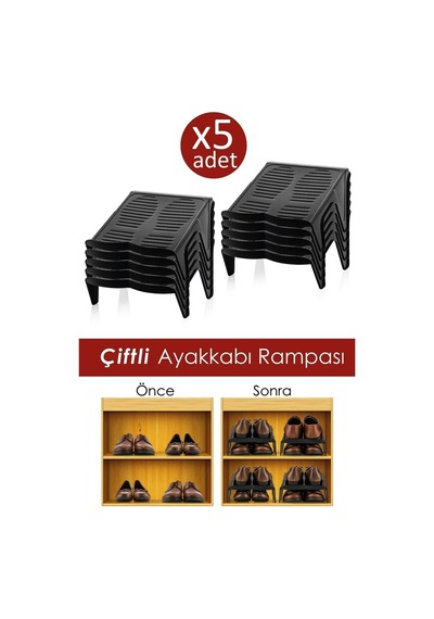 5'li Çiftli Ayakkabı Düzenleyici Ayakkabı Rampası Siyah