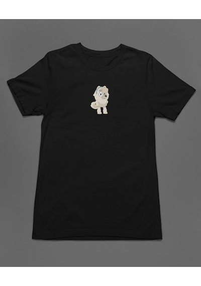 Bumeta Bluey Sevimli Köpek Kardeşler Indy Unisex Tişört T-shirt Siyah