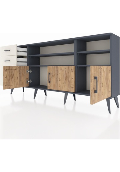 Arges Konsol 4 Raflı 3 Çekmeceli 3 Kapaklı 176x30x83 Antrasit-çam/aytaşı Çam/aytaşı Arges Konsol 4 Raflı 3 Çekmeceli 3 Kapaklı 176x30x83 Antrasit-çam/aytaşı Çam/aytaşı