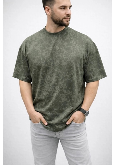 Erkek Premium Tişört Osy Yumuşak Dokulu Yıkamalı Oversize T-shirt - Haki