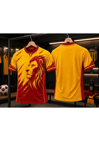 Yenteks Yetişkin Futbol Forması Sarı-kırmızı Arslan Dijital Baskı Özel Tasarım Forma Kırmızı - Sarı