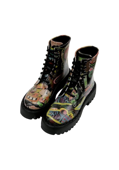 Kadın Vegan Deri Siyah Uzun Bot - Human Inspo Tasarım Multicolor