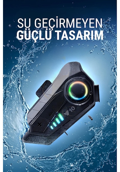 İntercom Y10 5.3 Bluetooth Motosiklet Kask Kulaklık İntercom Rgb Işıklı Su Geçirmez
